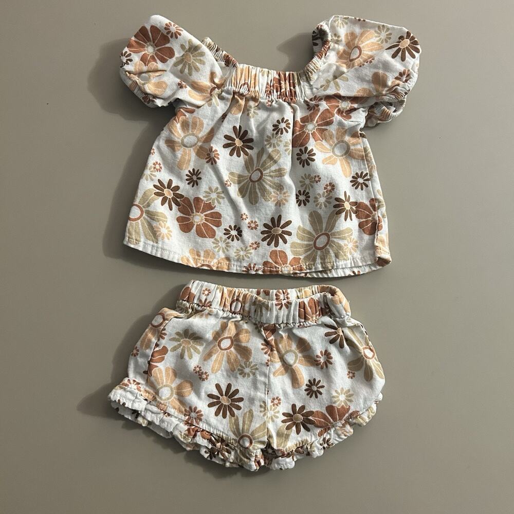 Little Co Lauren Conrad 2 Piece Brown Floral Short Outfit Size 3 M